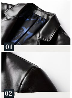 REOCLE Men's Leather Blazer Classic 2-Button Leather Blazer Casual Coat Long Sleeves Suit Style Leather Jacket  - Image 3