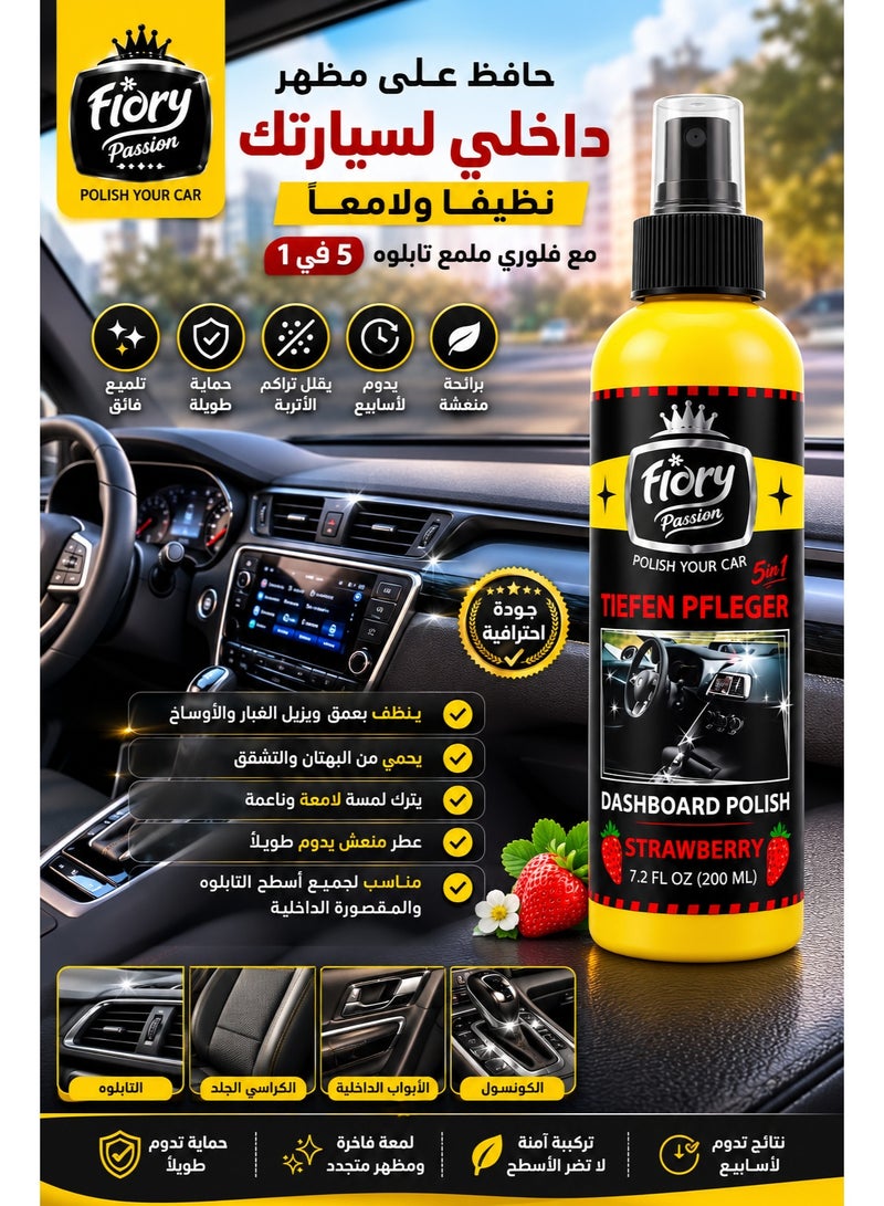 Flory 5 in 1 Dashboard Polish Spray, Strawberry Fragrance, Long Lasting Interior Shine, Multi Surface Cleaner & Protectant, Easy Spray Application, 200 ml - Image 5