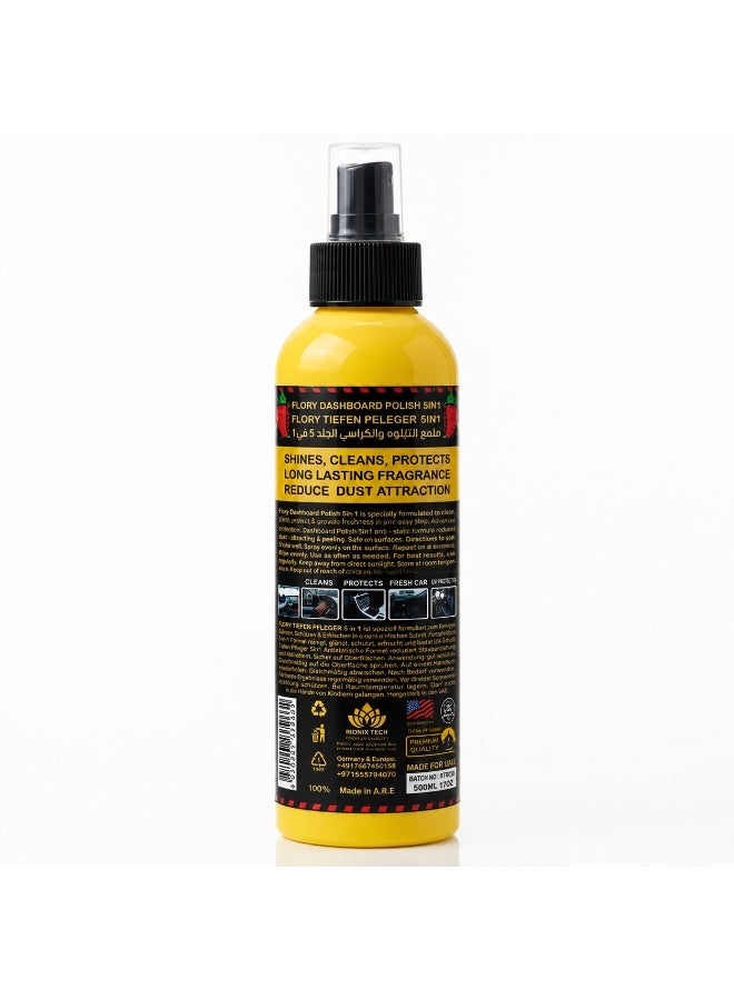 Flory 5 in 1 Dashboard Polish Spray, Strawberry Fragrance, Long Lasting Interior Shine, Multi Surface Cleaner & Protectant, Easy Spray Application, 200 ml - Image 2