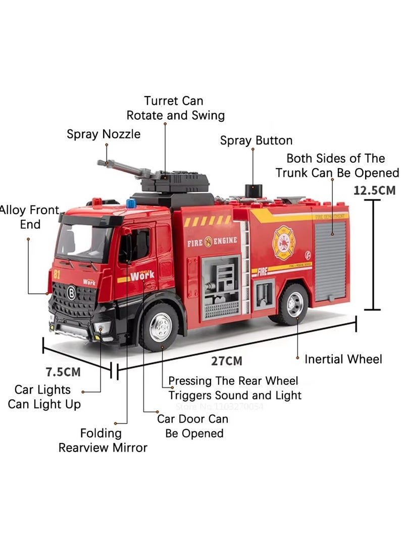 سيارة لعبة نموذج شاحنة إطفاء من سبائك معدنية مع باب هندسي يمكن فتحه وصوت وضوء هدية للأولاد - Image 3