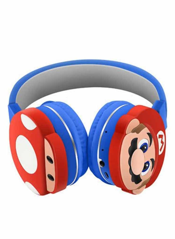 Blue Mario pattern Bluetooth wireless headphones for children, folding headphones for children's noise reduction, suitable for children's stereo headphones for TF cards, mobile phones, tablets - Image 4
