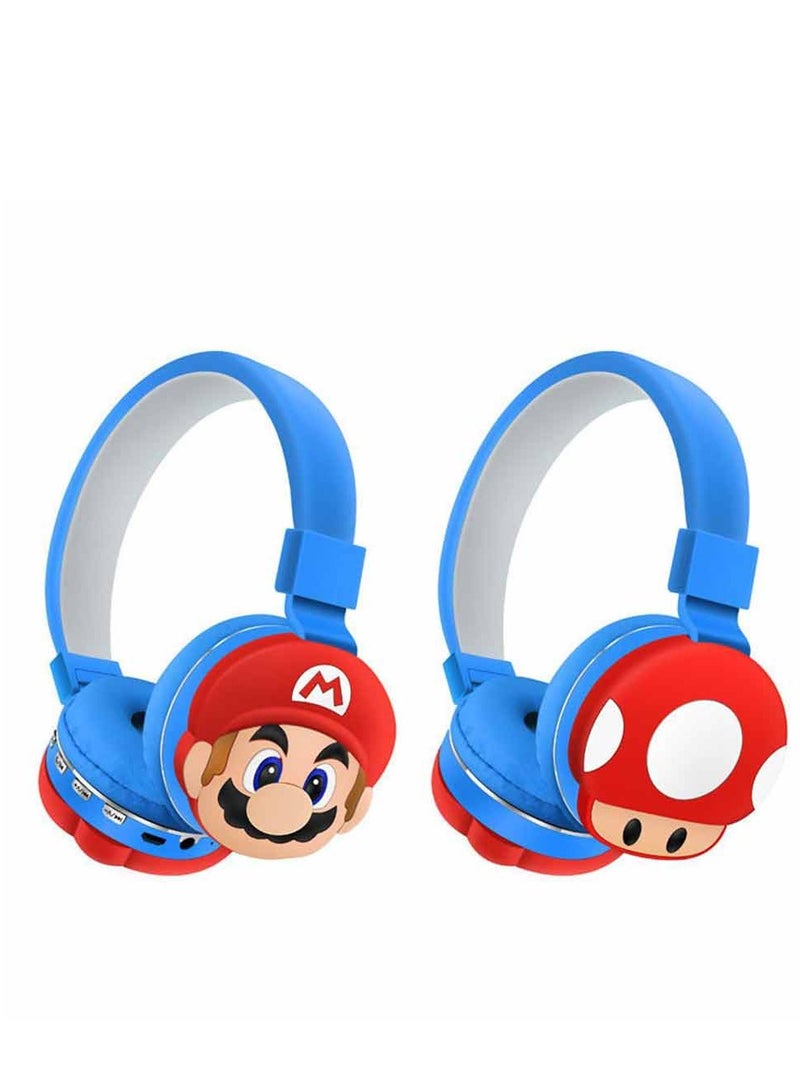 Blue Mario pattern Bluetooth wireless headphones for children, folding headphones for children's noise reduction, suitable for children's stereo headphones for TF cards, mobile phones, tablets - Image 2