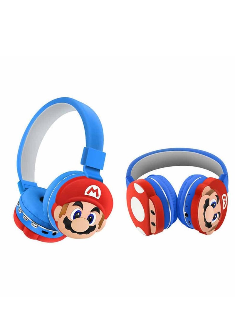 Blue Mario pattern Bluetooth wireless headphones for children, folding headphones for children's noise reduction, suitable for children's stereo headphones for TF cards, mobile phones, tablets - Image 3