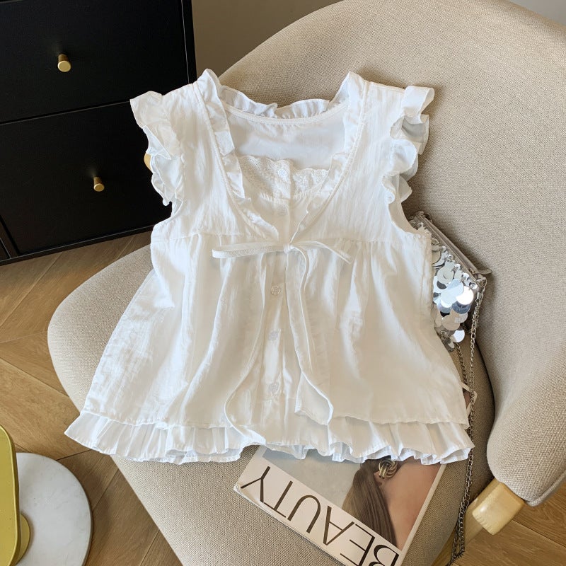 Real S Of Korean-Style Plaid Fake Two-Piece Shirt For Women With Age-Reducing Loose Sleeveless Babydoll Vest Top - Image 1