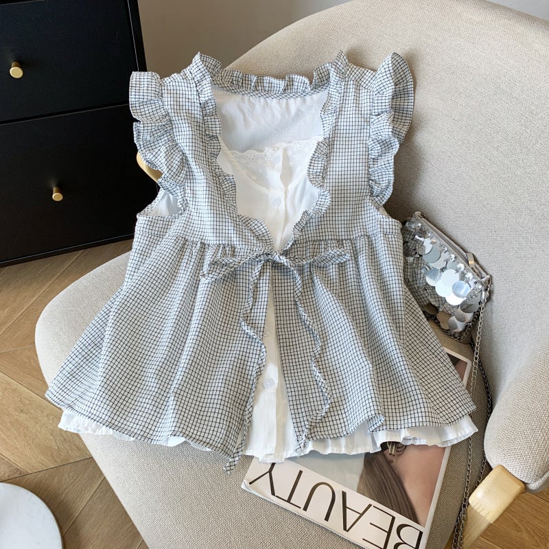 Real S Of Korean-Style Plaid Fake Two-Piece Shirt For Women With Age-Reducing Loose Sleeveless Babydoll Vest Top - Image 4