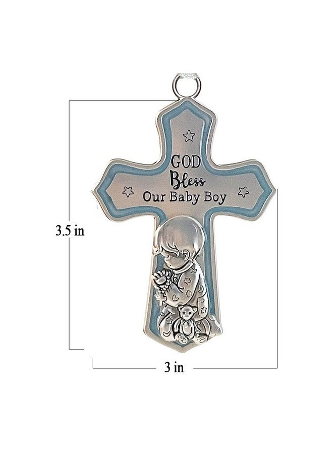 Ganz U.S.A., LLC Ornate Crib Cross Decor with White Ribbon Baby Boy for Baptism, Christening, Baby Shower God Bless Our Baby Boy - Image 3