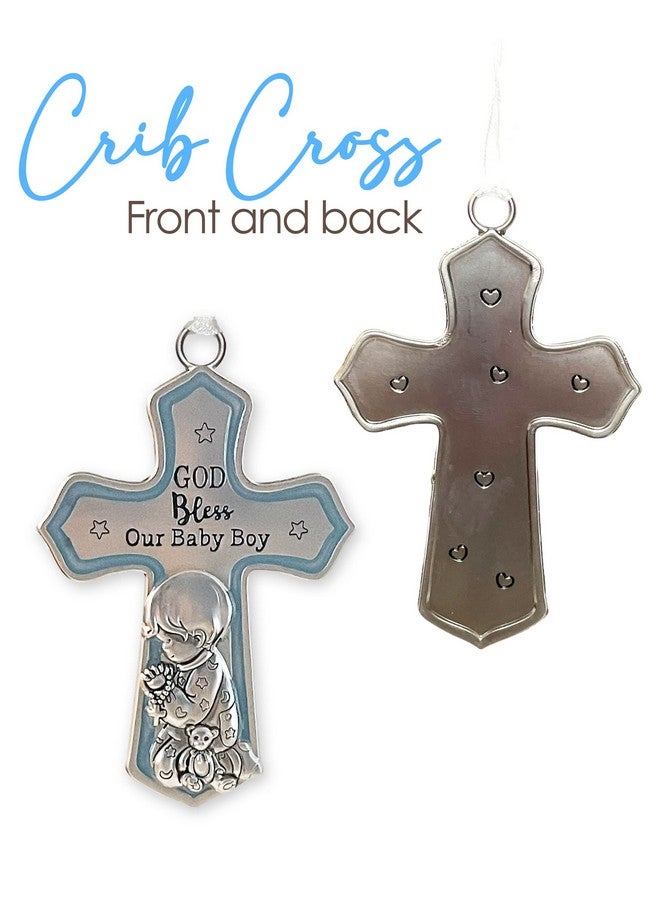 Ganz U.S.A., LLC Ornate Crib Cross Decor with White Ribbon Baby Boy for Baptism, Christening, Baby Shower God Bless Our Baby Boy - Image 4