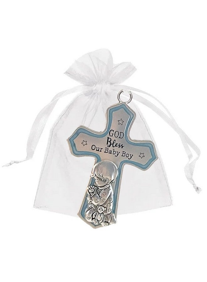 Ganz U.S.A., LLC Ornate Crib Cross Decor with White Ribbon Baby Boy for Baptism, Christening, Baby Shower God Bless Our Baby Boy - Image 2