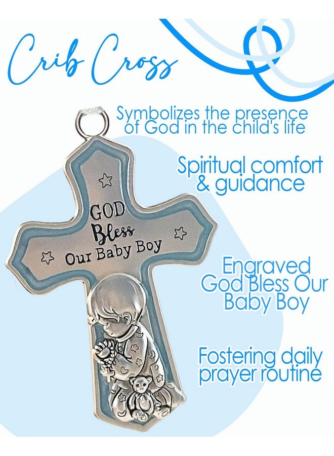 Ganz U.S.A., LLC Ornate Crib Cross Decor with White Ribbon Baby Boy for Baptism, Christening, Baby Shower God Bless Our Baby Boy - Image 5