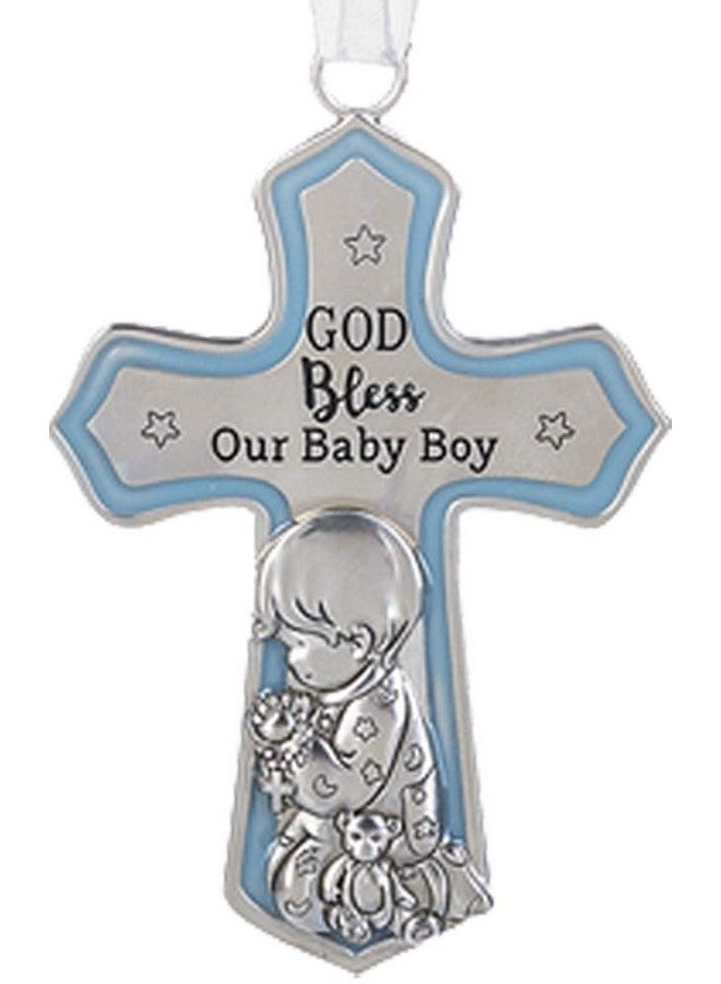Ganz U.S.A., LLC Ornate Crib Cross Decor with White Ribbon Baby Boy for Baptism, Christening, Baby Shower God Bless Our Baby Boy - Image 1