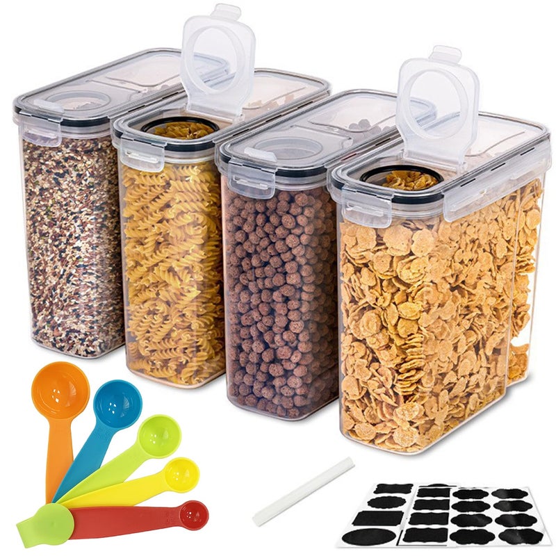 حاويات تخزين أغذية الحبوب مع أغطية BPA؟ مجموعة تخزين حاويات المطبخ البلاستيكية المجانية لحبوب 4 قطع حاويات تخزين الطعام محكمة الإغلاق مع أغطية سعة كبيرة