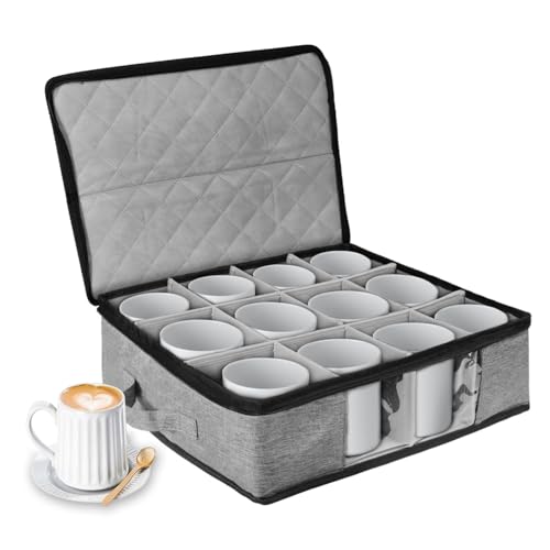 BOHEMIABY Coffee Cup Storage Organizer, Mug Boxes with Dividers, Stackable & Hard Shell China Mug Boxes with Sturdy Handle, Tea Cup Storage Holds 12 Mug or Glass Cup - Image 1