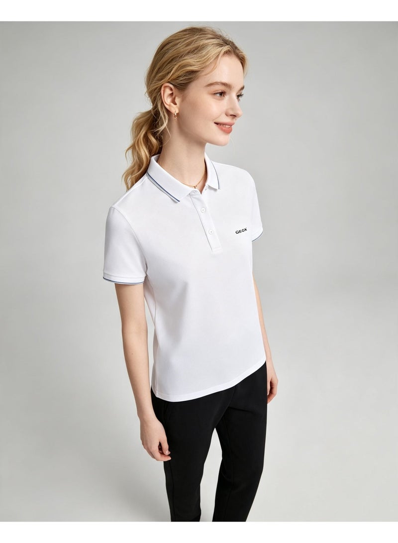 GEOX Women Short Sleeve Casual Polo Shirt Daily Wear Office Top White - Image 2