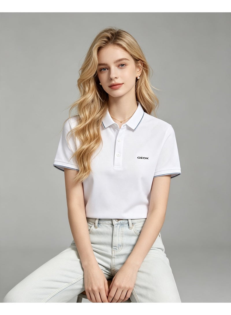 GEOX Women Short Sleeve Casual Polo Shirt Daily Wear Office Top White - Image 5