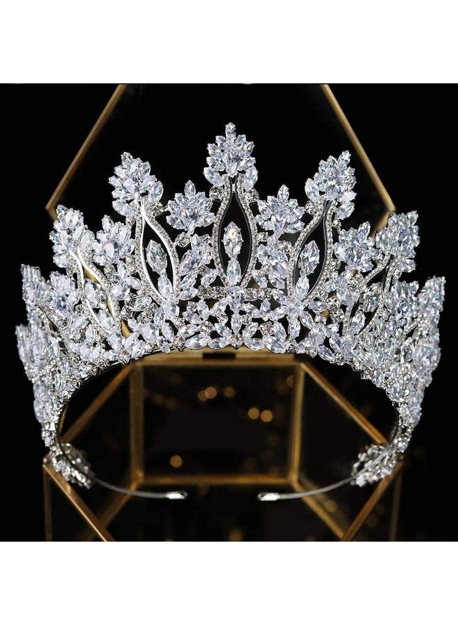 Aoligrace Luxury Tall Cubic Zirconia Tiaras And Crowns For Women Cz Pageant Birthday Headpiece Party Bridal Hair Accessories Sliver - Image 1