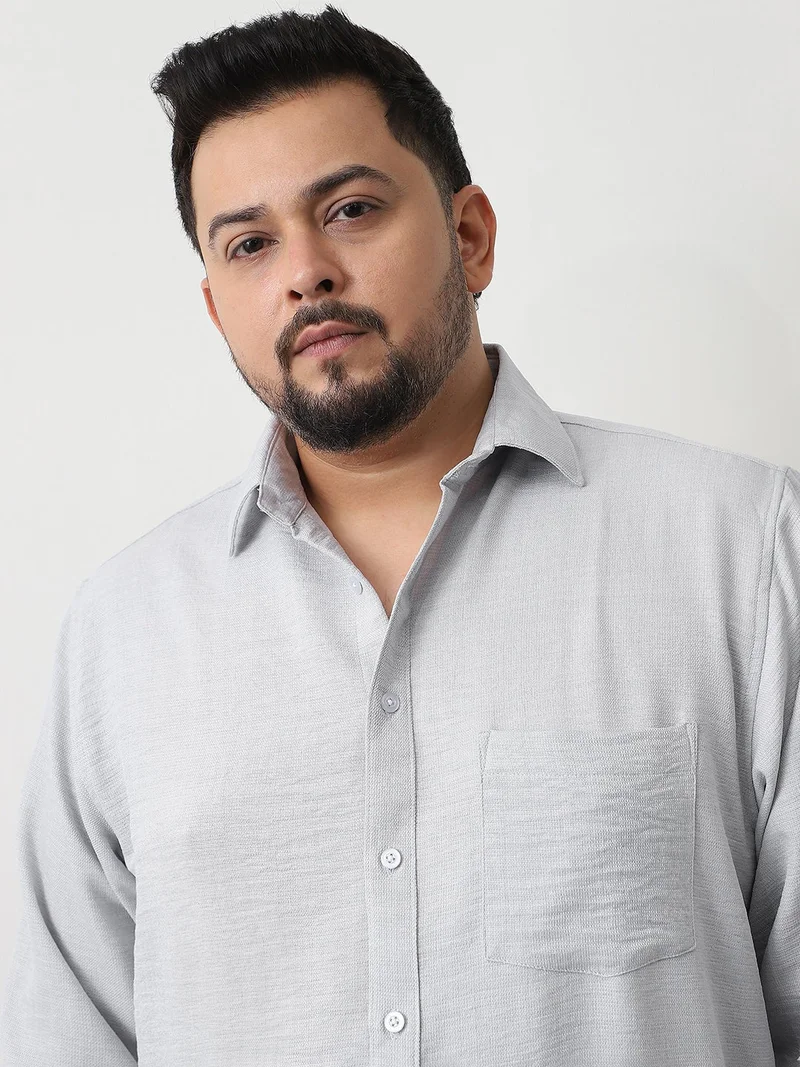 Urbano Fashion  Urbano Plus Men's Light Grey Linen Blend Full Sleeve Relaxed Fit Casual Solid Shirt  | Best Price UAE