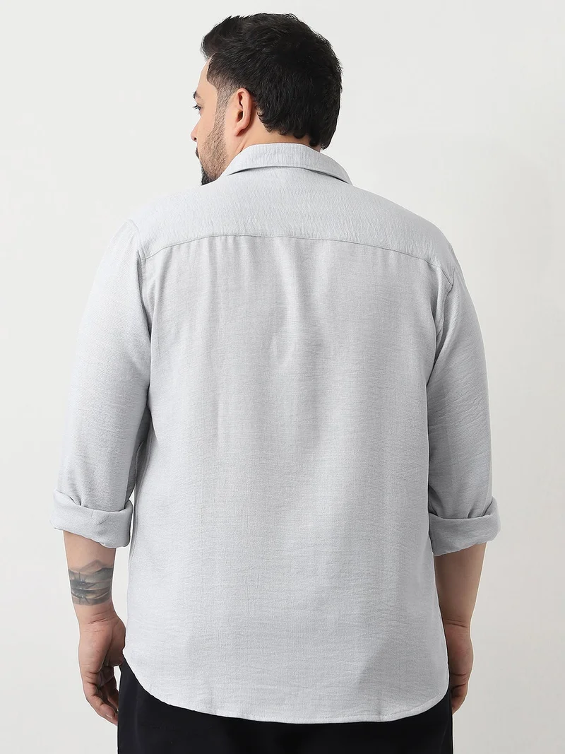 Urbano Fashion  Urbano Plus Men's Light Grey Linen Blend Full Sleeve Relaxed Fit Casual Solid Shirt  | Best Price UAE