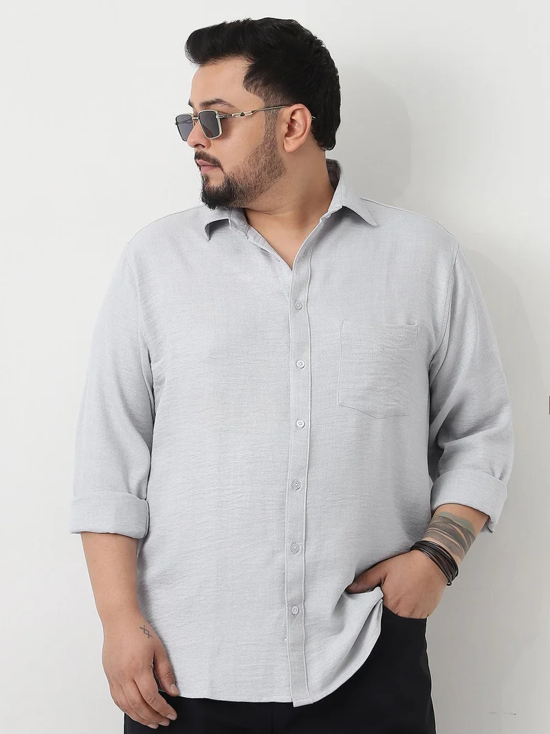 Urbano Fashion  Urbano Plus Men's Light Grey Linen Blend Full Sleeve Relaxed Fit Casual Solid Shirt  | Best Price UAE