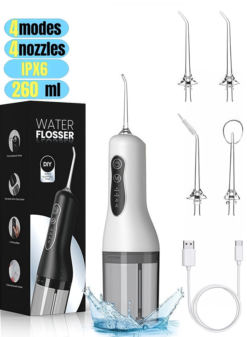 Generic Portable Water Flosser for Cleaning Teeth Oral Irrigator with 4 Modes Expandable 4 Nozzles IPX6 Waterproof Rating, 260ml, Suitable for Cleaning Teeth, Oral Cleaning, Removing Oral Foreign Objects  - Image 1