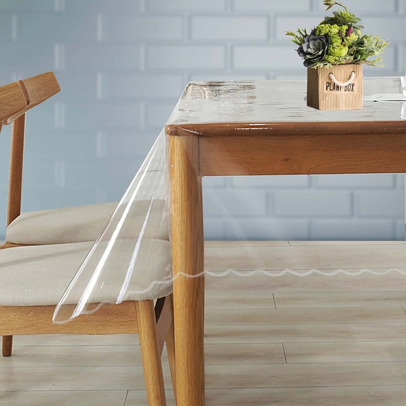 PlentifulHome Plastic Clear Table Clothes Rectangular 038 MM Thick Durable Easy to Clean 60x104 Inch 100 Waterproof Oil Proof Table Protector for Dining Room