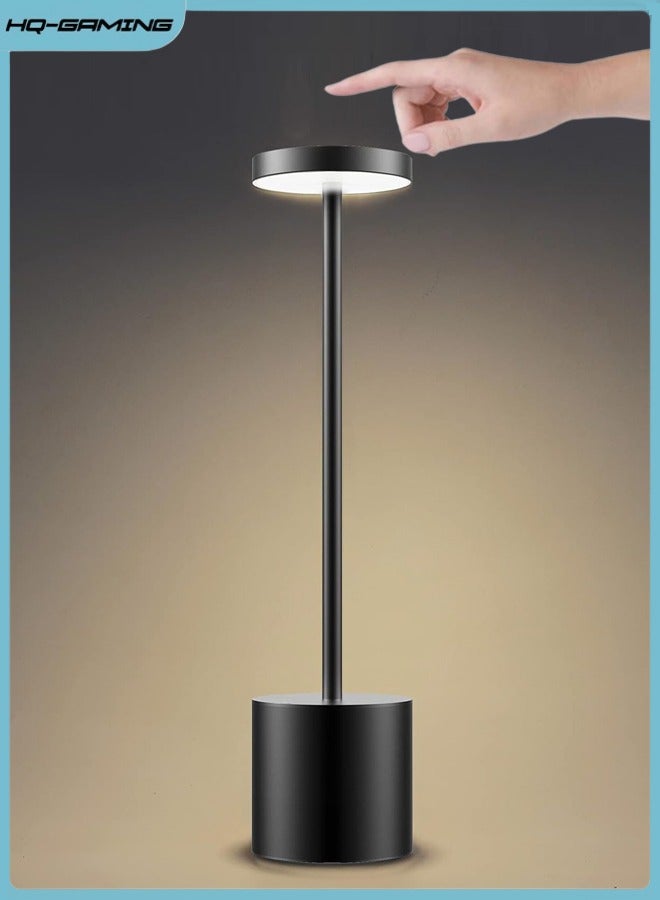 HQ-GAMING Cordless Table Lamp, Portable LED Desk Lamp, 3600mAh Rechargeable Battery Desk Lamp, 3 Level Brightness Waterproof Table Light for Restaurant, Bedroom (Black)  - Image 1