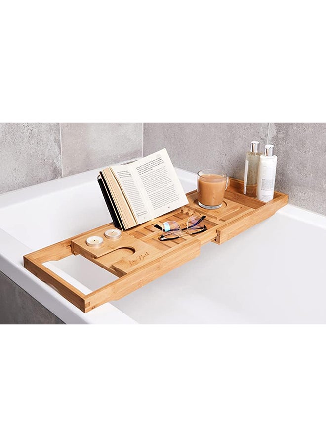 SKY-TOUCH Bathtub Bamboo Stand Holder Adjustable Bath Tray With Luxury Book Rest Device Tablet Kindle Ipad Smart Phone for A Home Spa Experience Yellow  - Image 3