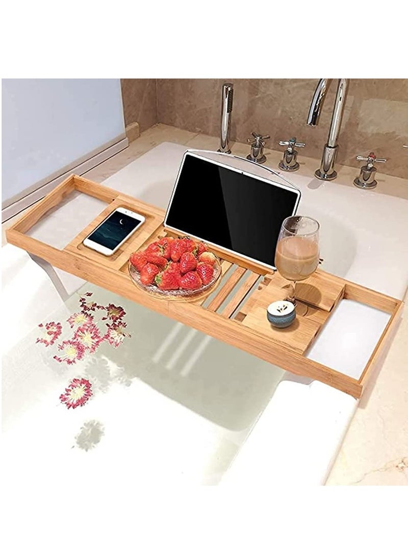SKY-TOUCH Bathtub Bamboo Stand Holder Adjustable Bath Tray With Luxury Book Rest Device Tablet Kindle Ipad Smart Phone for A Home Spa Experience Yellow  - Image 1