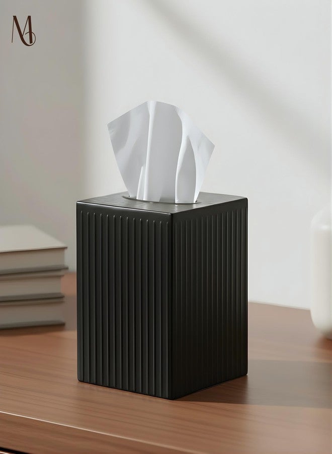 Monarch Abode Handcrafted Ridge Embossed Tissue Box Cover Square, Black Tissue Holder for Bathroom, Square Metal Dresser Accessories, Decorative Tissue Box Holder, Matte Black Tissue Cover - Image 2