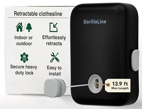 GorillaLine  Retractable Clothesline Indoor Outdoor Clothes Line  Heavy Duty Clothes Drying Laundry Line  Wall Mounted Drying Rack  Air Dry Clothing