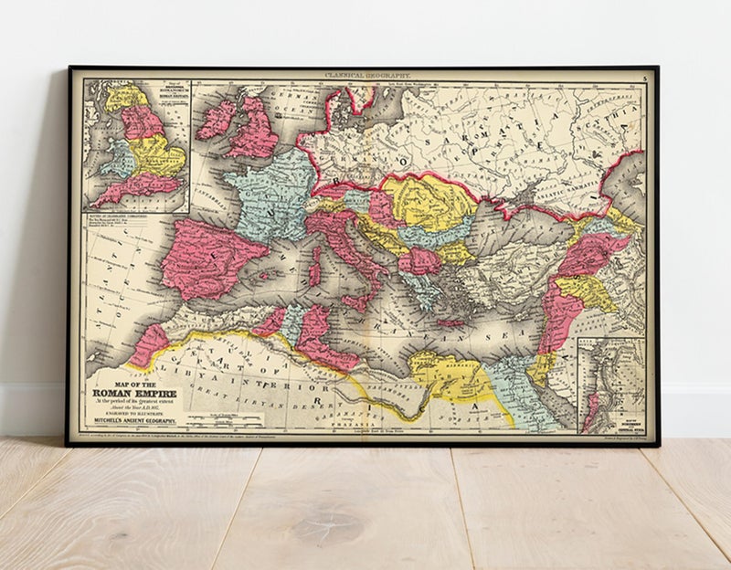 ArtCantHurtU 1875 Roman Empire Map - History Gifts For Men Women Teachers - History Of The Roman World - Wall Art Decor Poster - Ancient Civilizations - Roman History The Rise And Fall Of Great Powers (23"x36") - Image 1