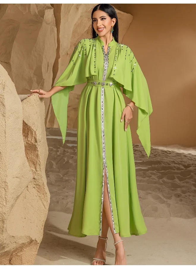 Madam Uniq Green Semi-Turtleneck Drape Dress