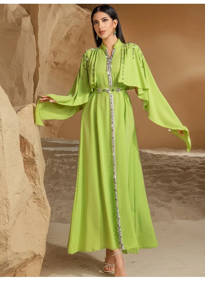 Madam Uniq Green Semi-Turtleneck Drape Dress