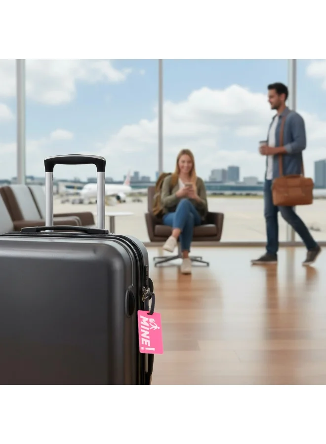 Cuisine Art Cuisine Art Luggage Tag with Name ID Card, Personalized Identifier ID Labels, Flexible PVC Travel Tags, Secure Travel Luggage Labels for Baggage Identity, Suitcase Tag "Mine!" Design, Pink