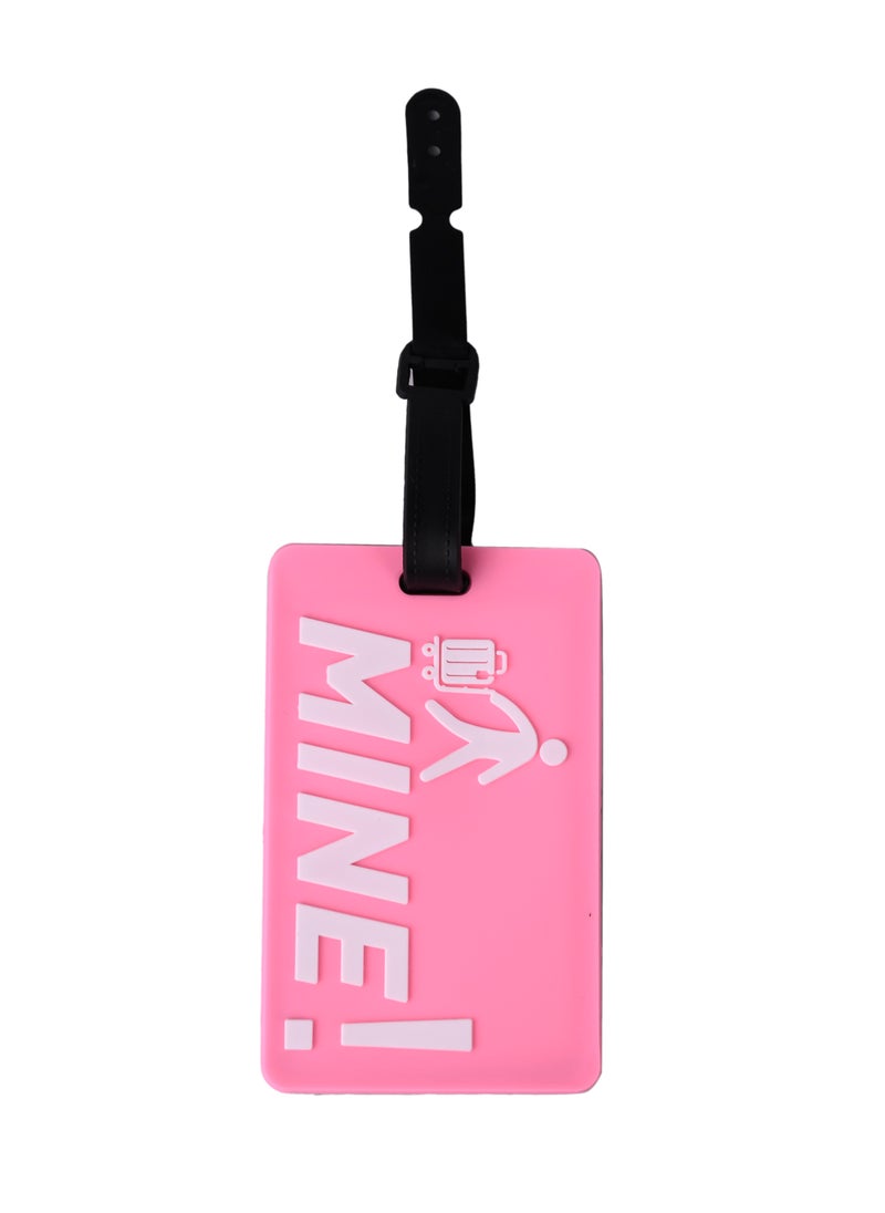 Cuisine Art Luggage Tag with Name ID Card, Personalized Identifier ID Labels, Flexible PVC Travel Tags, Secure Travel Luggage Labels for Baggage Identity, Suitcase Tag "Mine!" Design, Pink  - Image 1