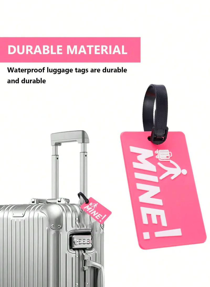 Cuisine Art Luggage Tag with Name ID Card, Personalized Identifier ID Labels, Flexible PVC Travel Tags, Secure Travel Luggage Labels for Baggage Identity, Suitcase Tag "Mine!" Design, Pink