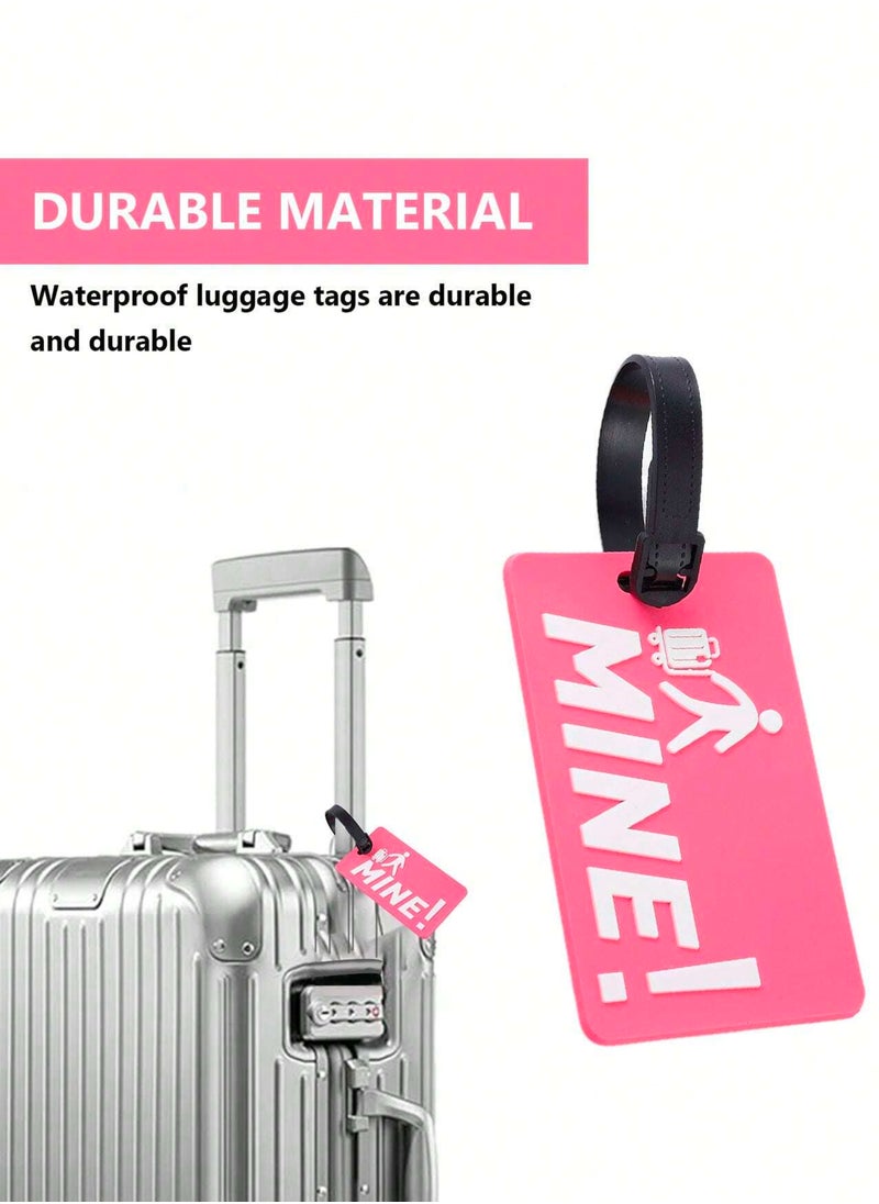 Cuisine Art Luggage Tag with Name ID Card, Personalized Identifier ID Labels, Flexible PVC Travel Tags, Secure Travel Luggage Labels for Baggage Identity, Suitcase Tag "Mine!" Design, Pink  - Image 4
