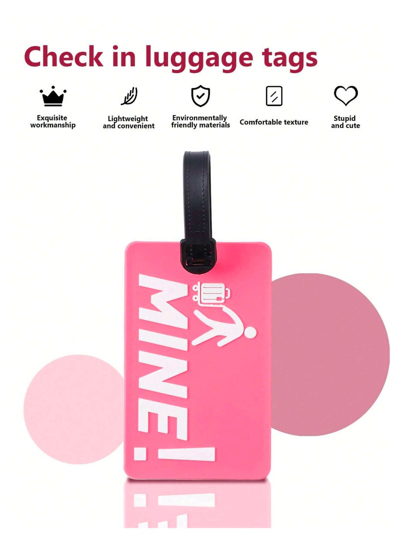 Cuisine Art Luggage Tag with Name ID Card, Personalized Identifier ID Labels, Flexible PVC Travel Tags, Secure Travel Luggage Labels for Baggage Identity, Suitcase Tag "Mine!" Design, Pink  - Image 3