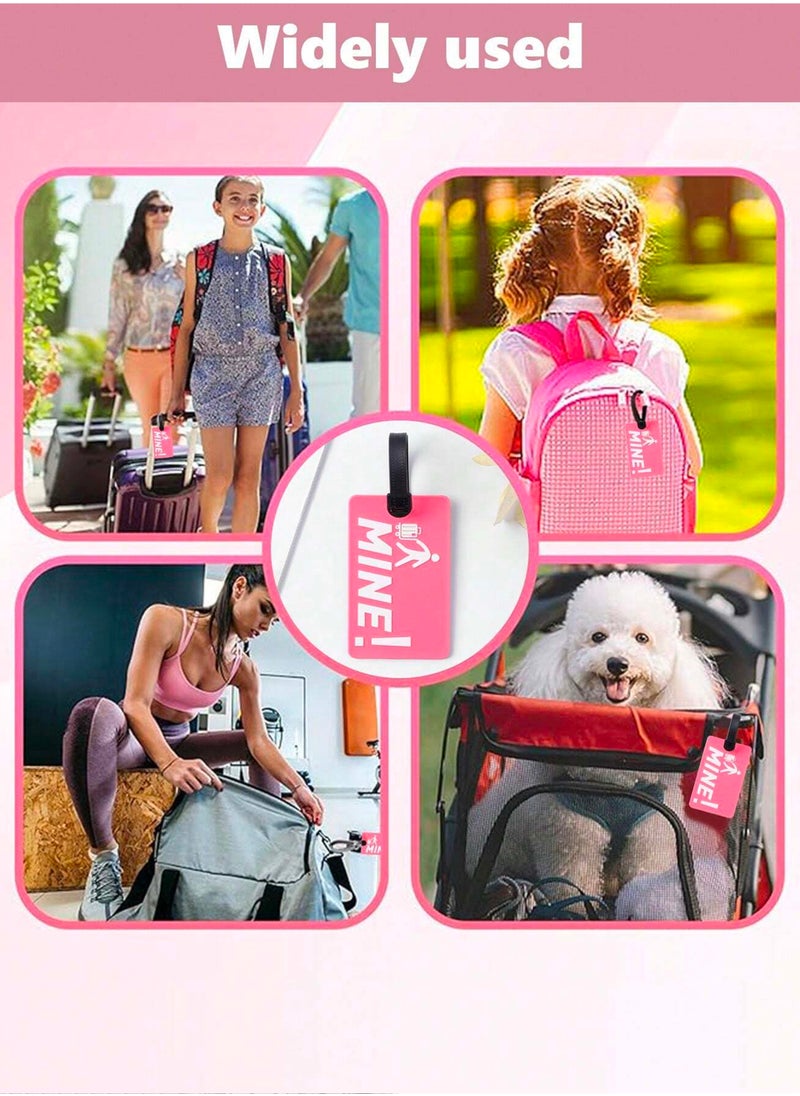 Cuisine Art Luggage Tag with Name ID Card, Personalized Identifier ID Labels, Flexible PVC Travel Tags, Secure Travel Luggage Labels for Baggage Identity, Suitcase Tag "Mine!" Design, Pink  - Image 5