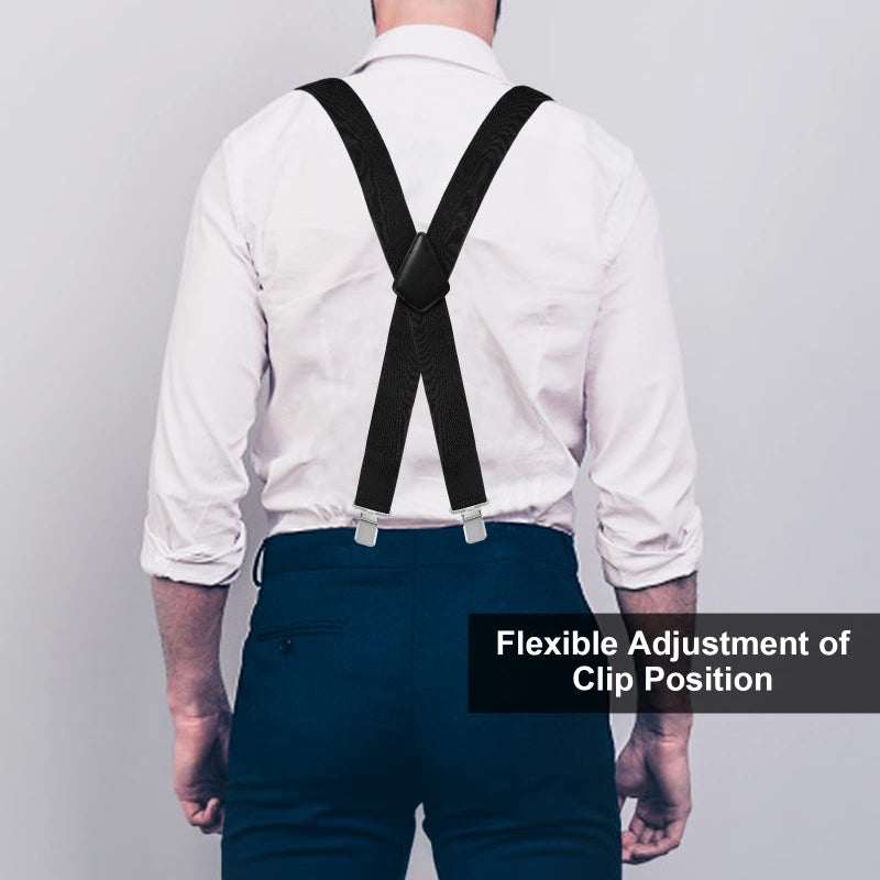 Fasker Mens Suspenders X-Back 2" Wide Adjustable Solid Straight Heavy Duty Clip Suspenders for Men Women, Black - Image 5