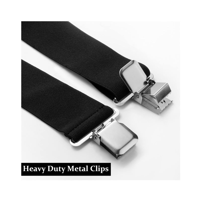 Fasker Mens Suspenders X-Back 2" Wide Adjustable Solid Straight Heavy Duty Clip Suspenders for Men Women, Black - Image 3