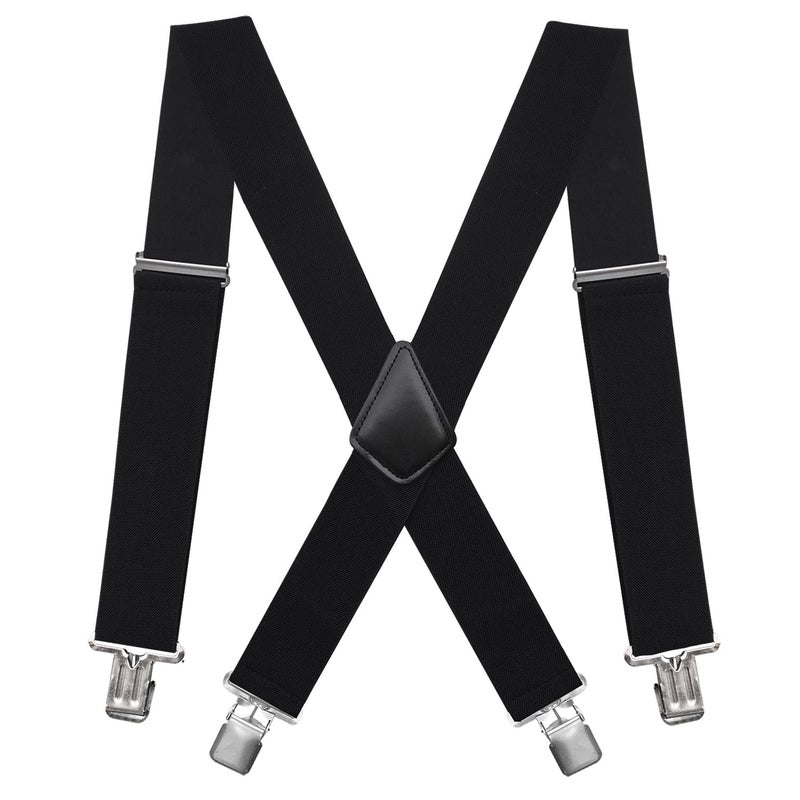 Fasker Mens Suspenders X-Back 2" Wide Adjustable Solid Straight Heavy Duty Clip Suspenders for Men Women, Black - Image 1