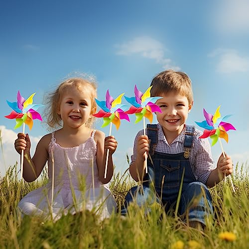 HOOSUN 12 Pack Rainbow Pinwheels for Yard and Garden,Rainbow Party Decorations for Kids, Colorful Garden Wind Spinners Outdoor Decor,Party Favors for Kids,Lawn,Yard,Patio - Image 4