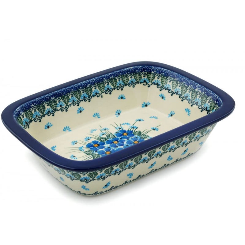 Polmedia Polish Pottery Rectangular Baker 10inch Forget Me Not made by Ceramika Artystyczna
