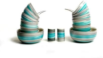 Caffeine Ceramic Handmade Sea Green Dinner Set (37 pcs. Dishwasher Safe & Microwave Safe) - Image 3
