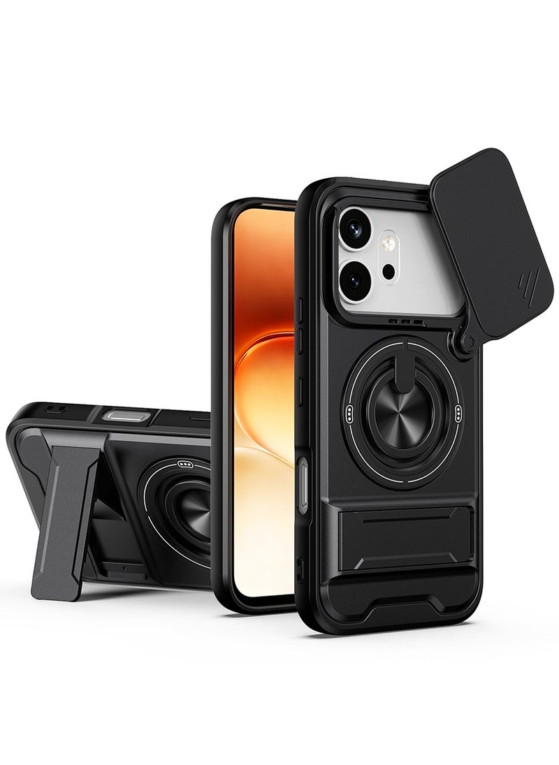 غطاء هاتف لـ Honor 600 / Honor 600 Pro غطاء كاميرا منزلق، متوافق مع حامل السيارة المغناطيسي، حامل حلقي قابل للدوران 360 درجة + مسند، غطاء واقي مقاوم للصدمات يغطي الجسم بالكامل - Image 1