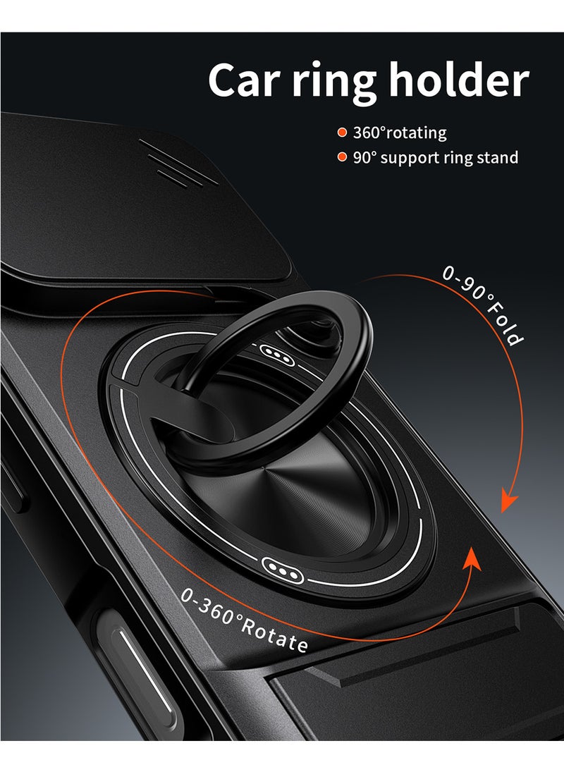 غطاء هاتف لـ Honor 600 / Honor 600 Pro غطاء كاميرا منزلق، متوافق مع حامل السيارة المغناطيسي، حامل حلقي قابل للدوران 360 درجة + مسند، غطاء واقي مقاوم للصدمات يغطي الجسم بالكامل - Image 4