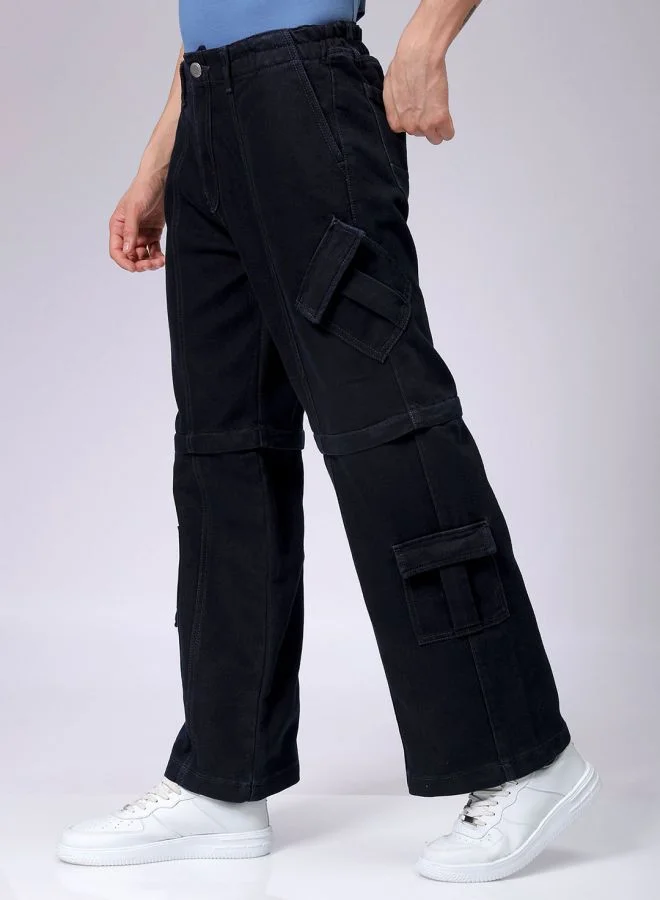 The Indian Garage Co Men Baggy Solid Mid-Rise Convertible Cargo Denim