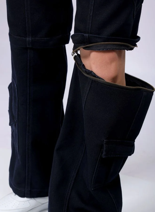 The Indian Garage Co Men Baggy Solid Mid-Rise Convertible Cargo Denim