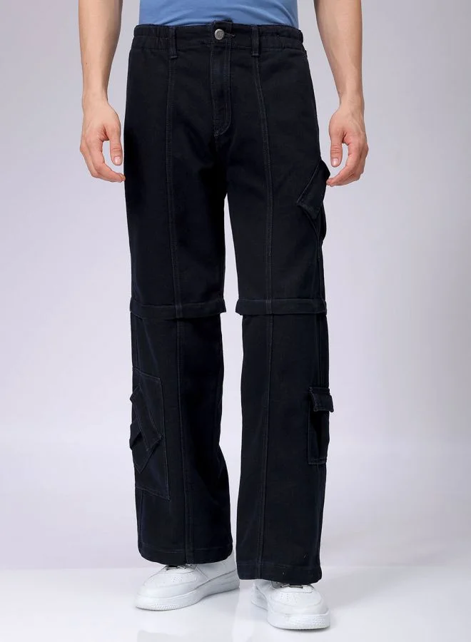 The Indian Garage Co Men Baggy Solid Mid-Rise Convertible Cargo Denim