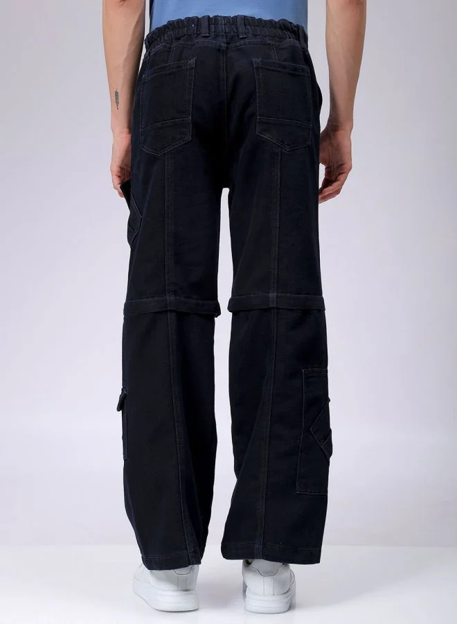 The Indian Garage Co Men Baggy Solid Mid-Rise Convertible Cargo Denim